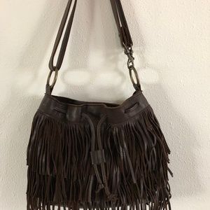 McFadin Two Bar West brown leather fringe purse